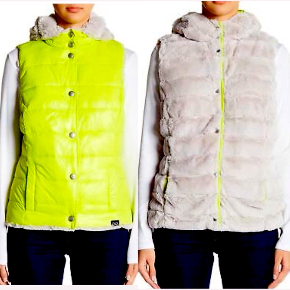 NWT Nordstrom Green Reversible Faux Fur Vest